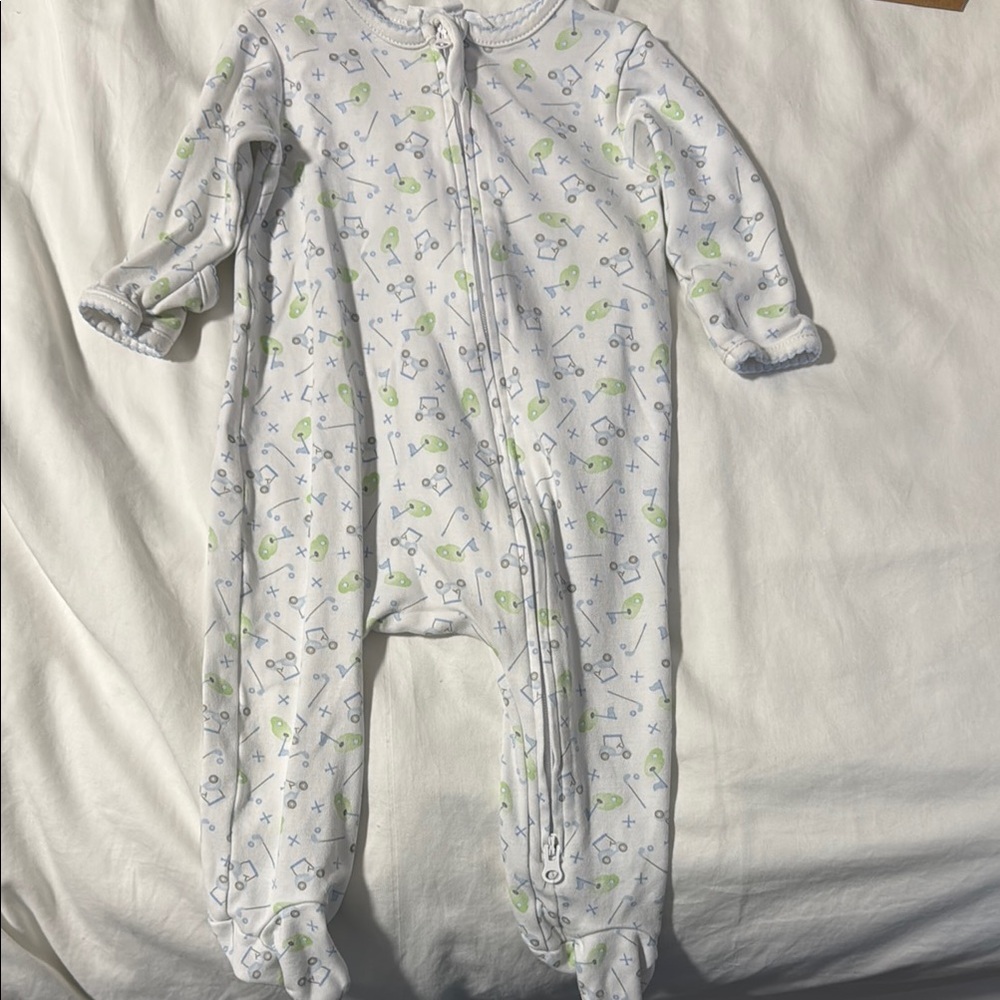 Adorable White and Green Patterned Kids Footie
